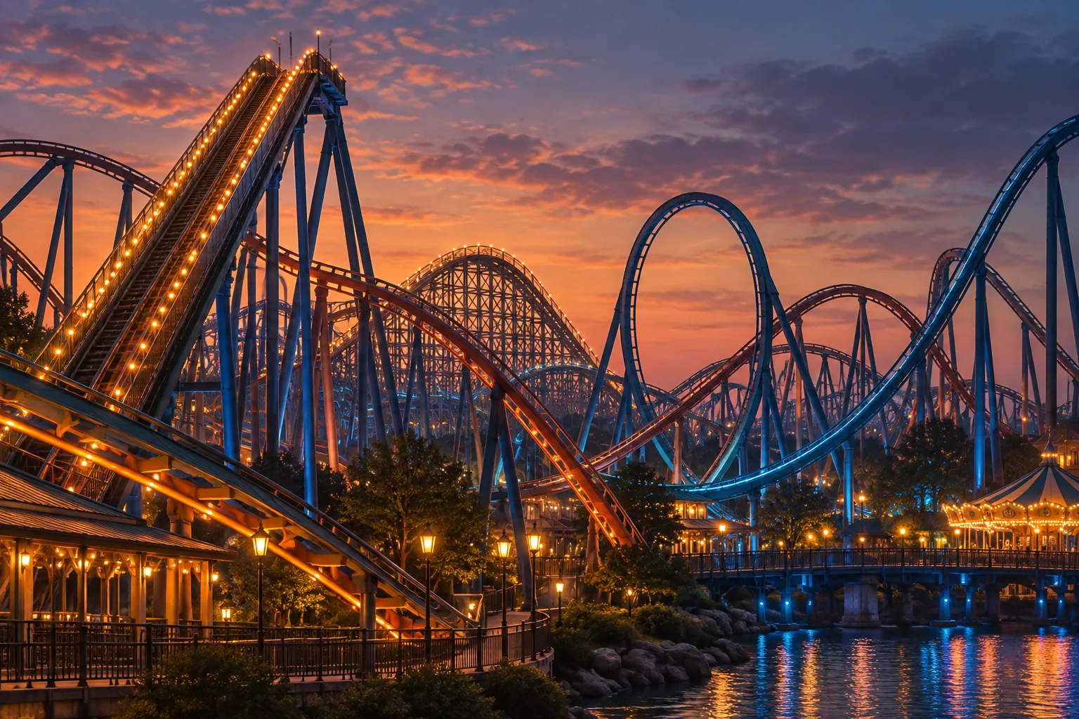 Illustrated grid of roller coaster track shapes and lift hills