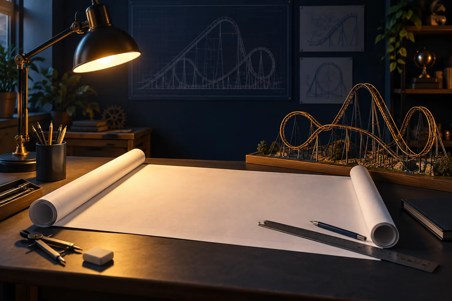Illustrated roller coaster support structure and track fabrication